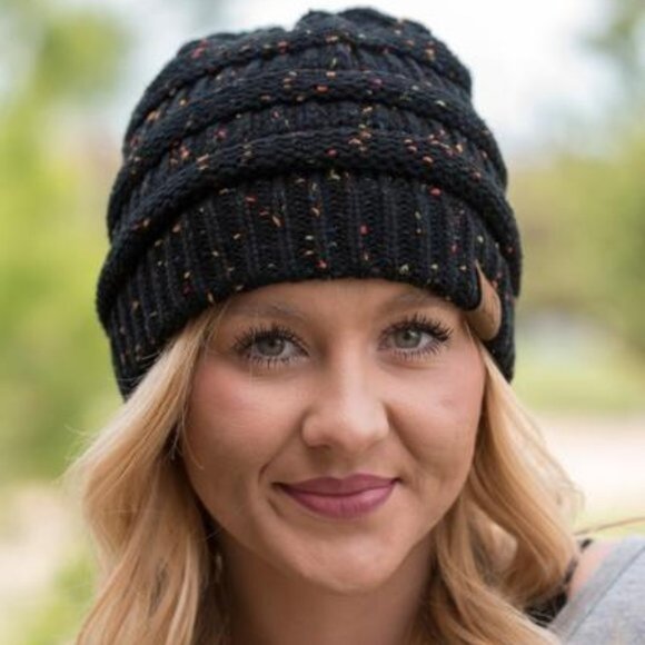 C.C. Boutique | Black Speckle Knit Beanie | One Size Adult - Picture 1 of 10